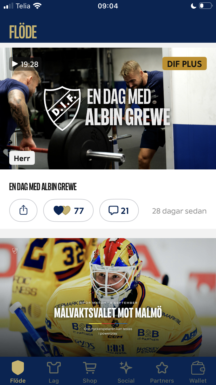 Djurgården Hockey app — DIF Plus video content